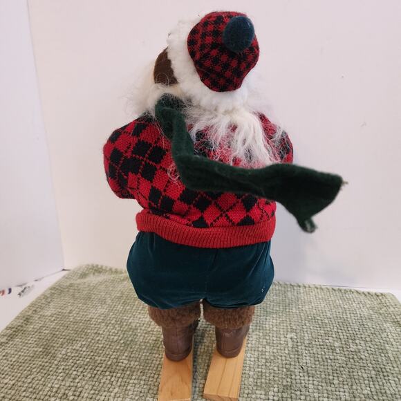 Vintage Skiing Santa Claus Figure Red Sweater Wood Skis 12" Christmas Decor - Picture 4 of 8